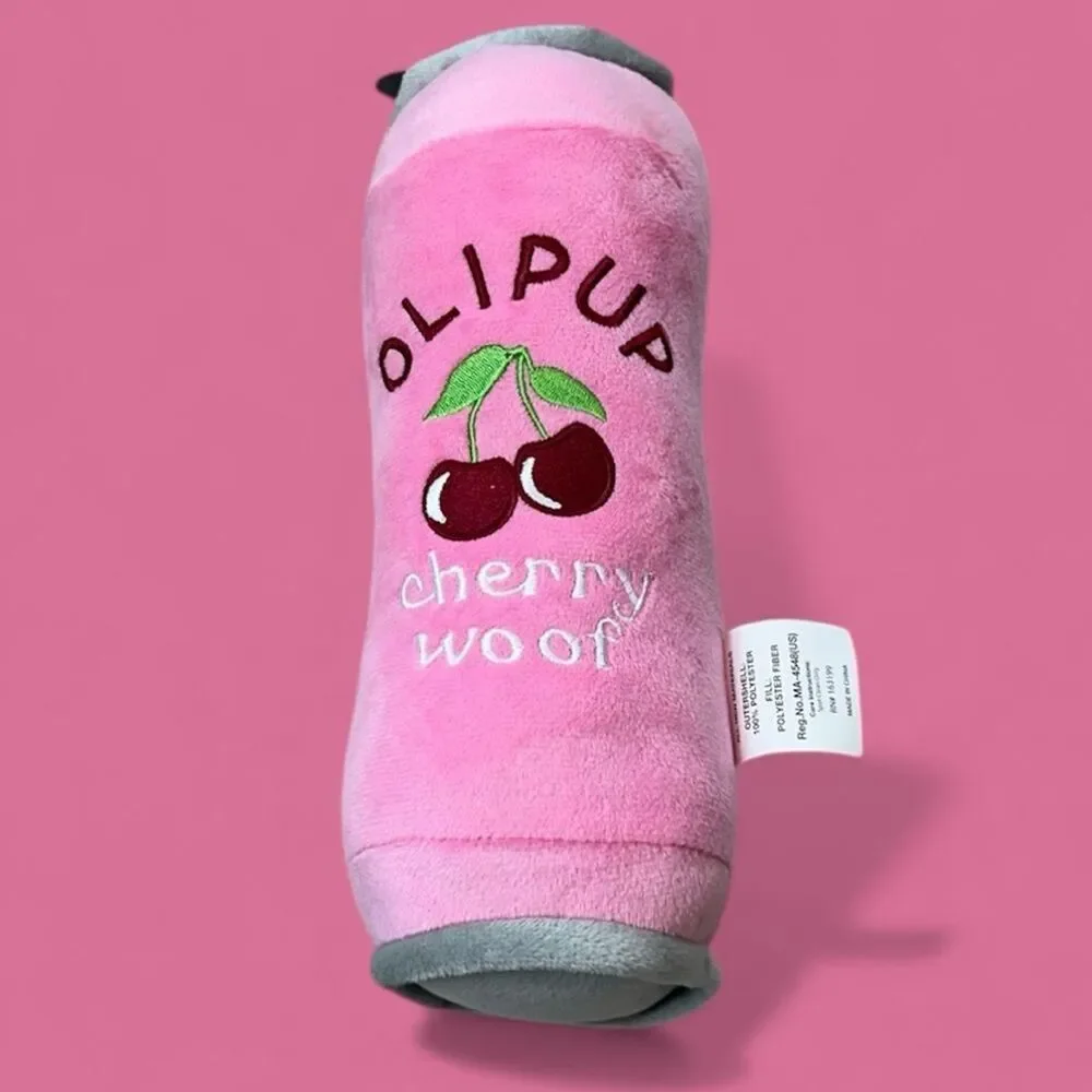 Olipup Cherry Woof Bottle Cruncher Dog Toy NWT Pink Valentine Gift Pet Puppy